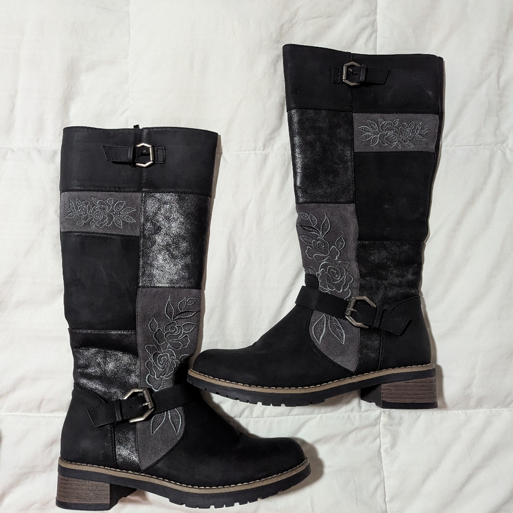Patrizia Collage Black Tall Boots, Size 42